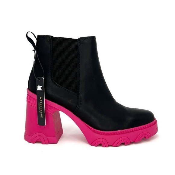 Sorel Brex Waterproof Chelsea Ankle Boots Size 7.5 Platform Black Pink New NWT - Picture 3 of 11